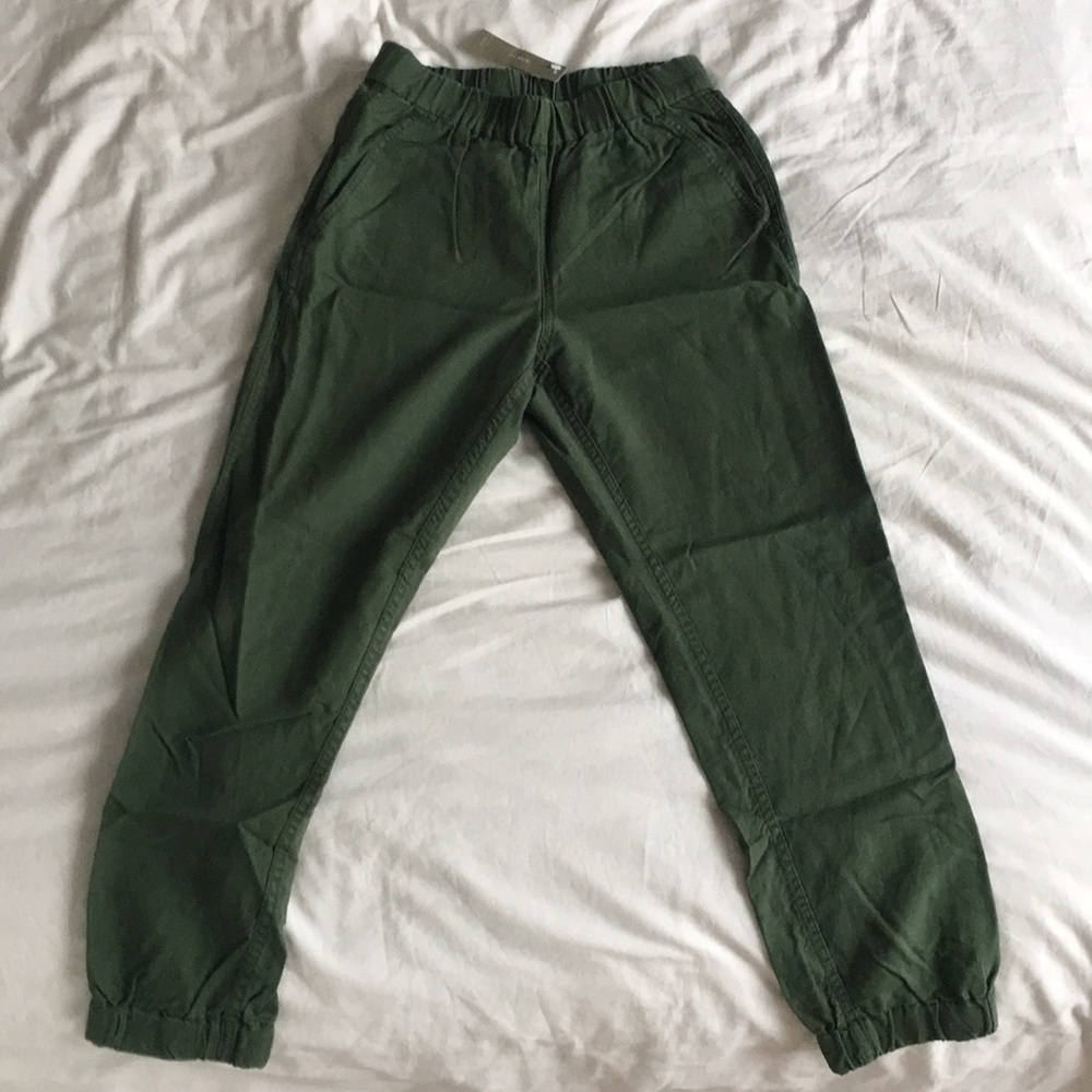 J. Crew Business Casual Linen Joggers Olive Green